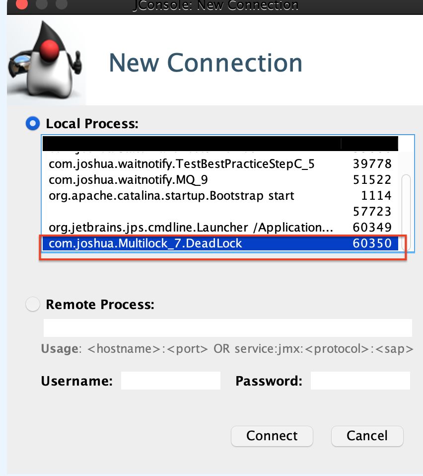 jconsole启动连接对应进程