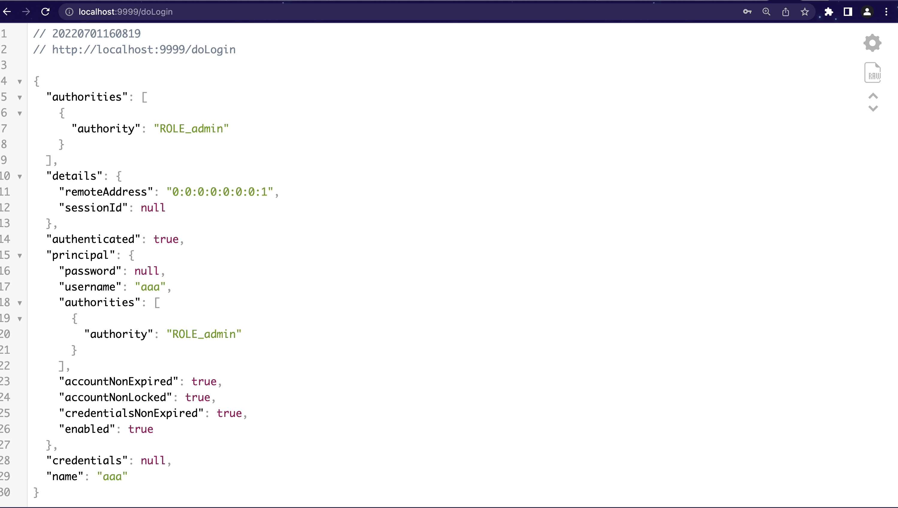登陆成功后的Auth的JSON返回