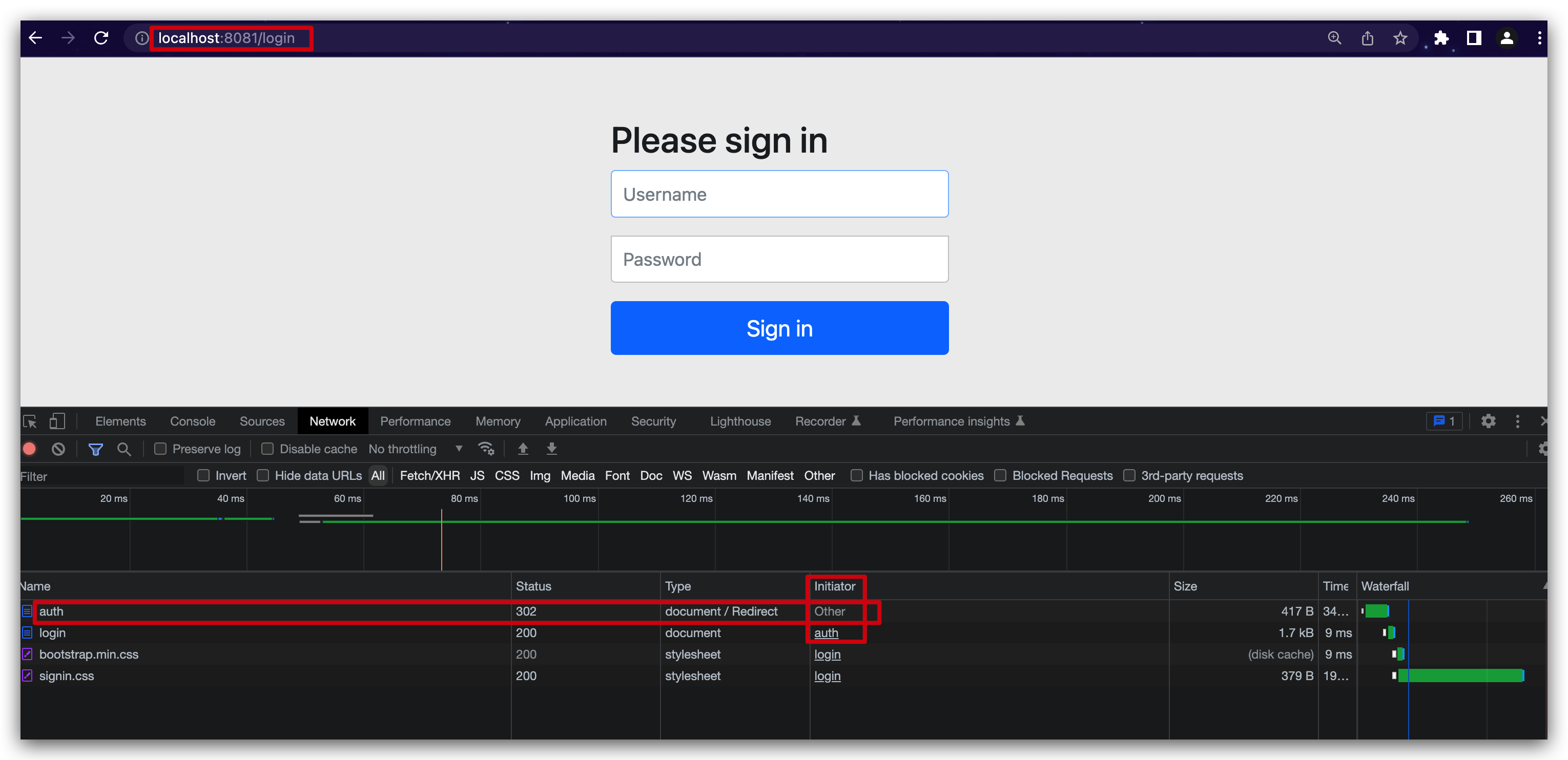 请求auth接口重定向到登陆页面