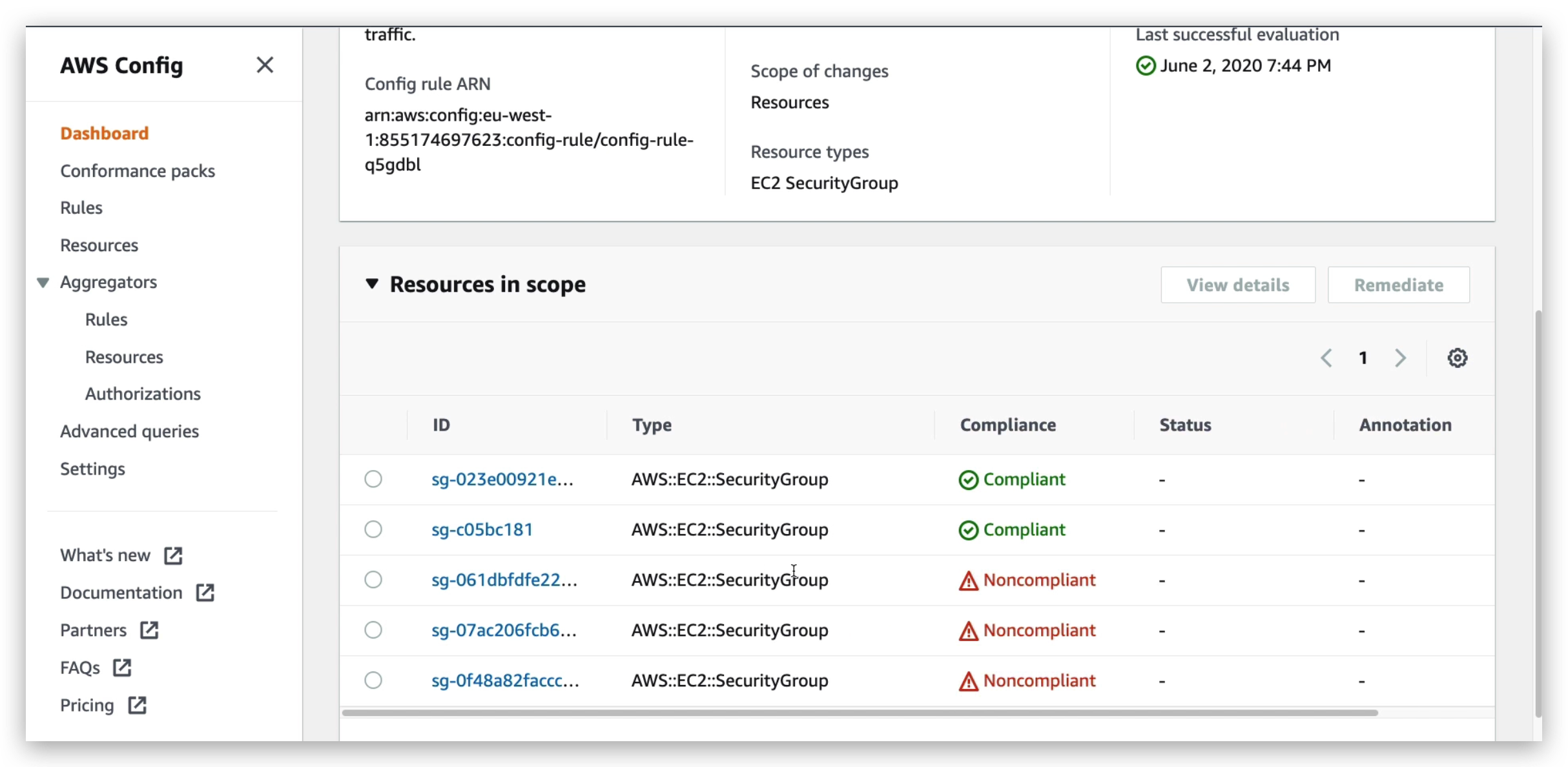 Full list of resources no matter compliant or not