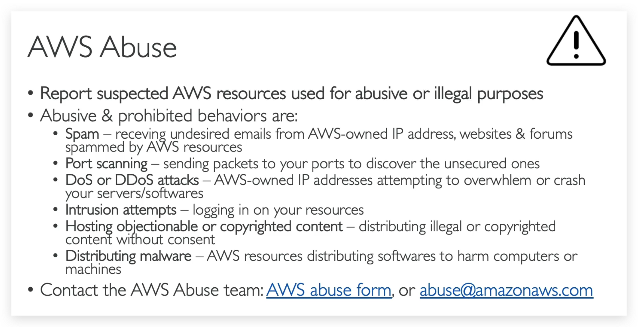 Abusive or prohibited behaviours need reporting to AWS official