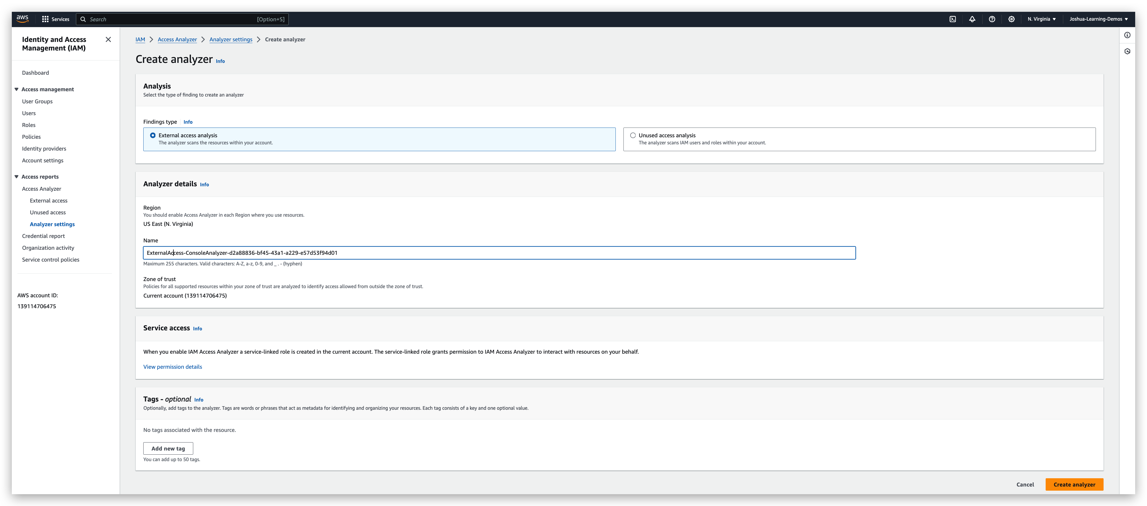 How an IAM Access Analyzer is created
