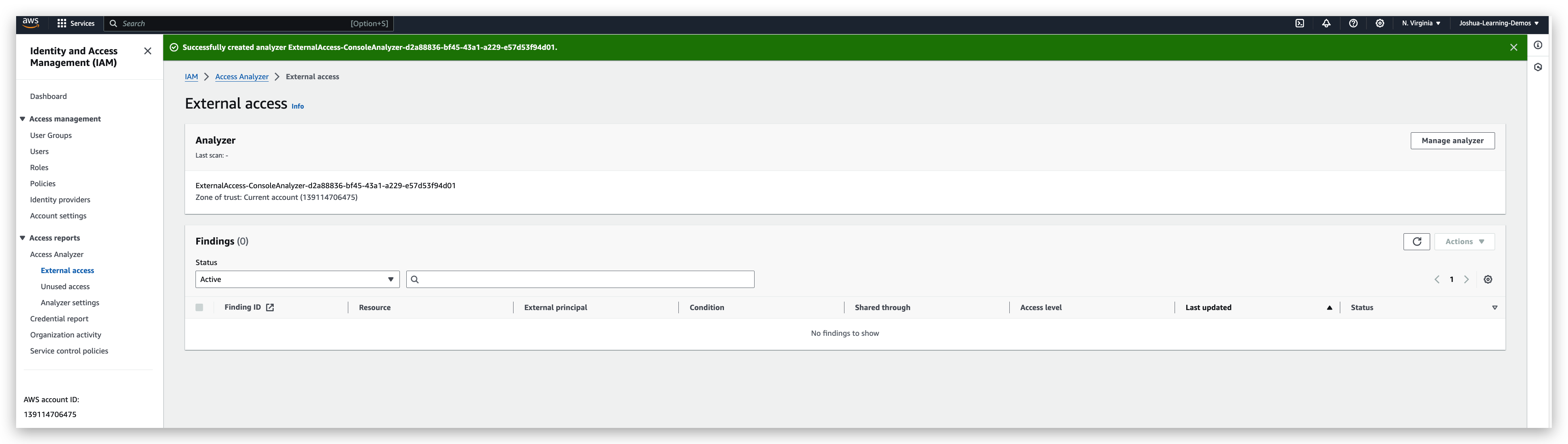 Analyzer successfully created