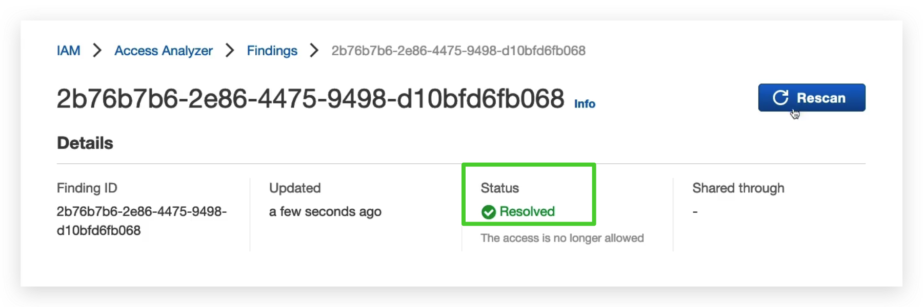 Finding Status changed to Resolved after resolution and rescan