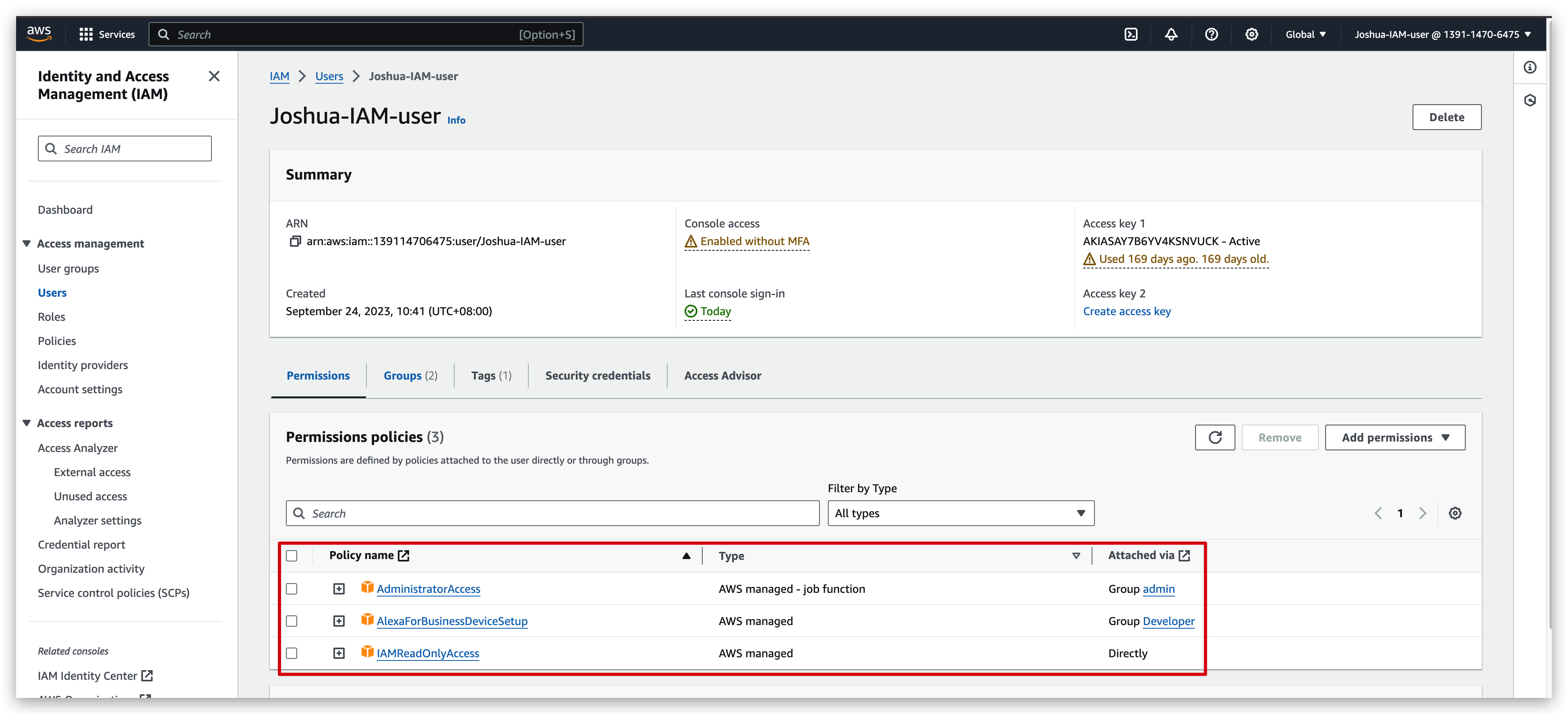Check permission of IAM user