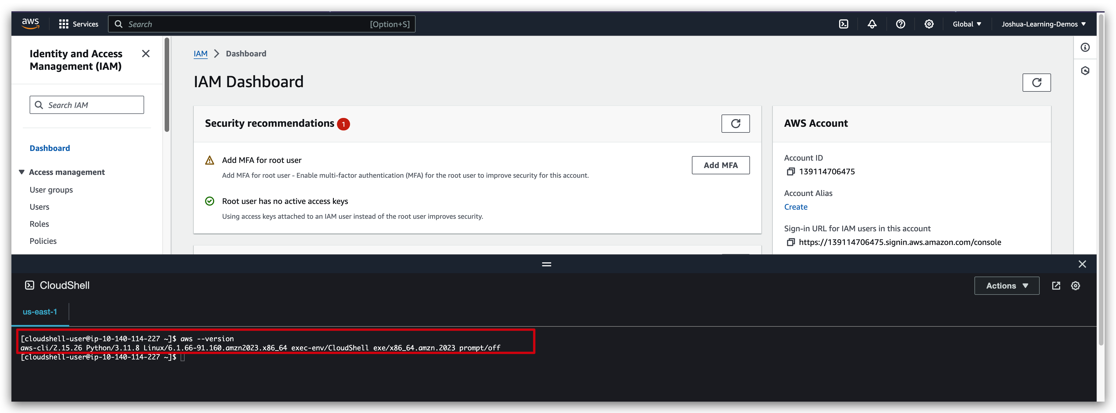 CloudShell commands execution