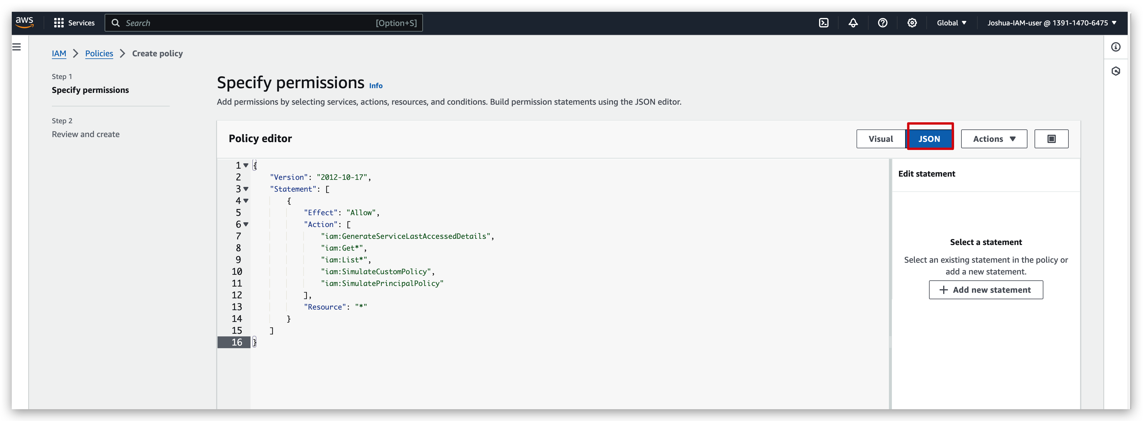 Create Policy with JSON