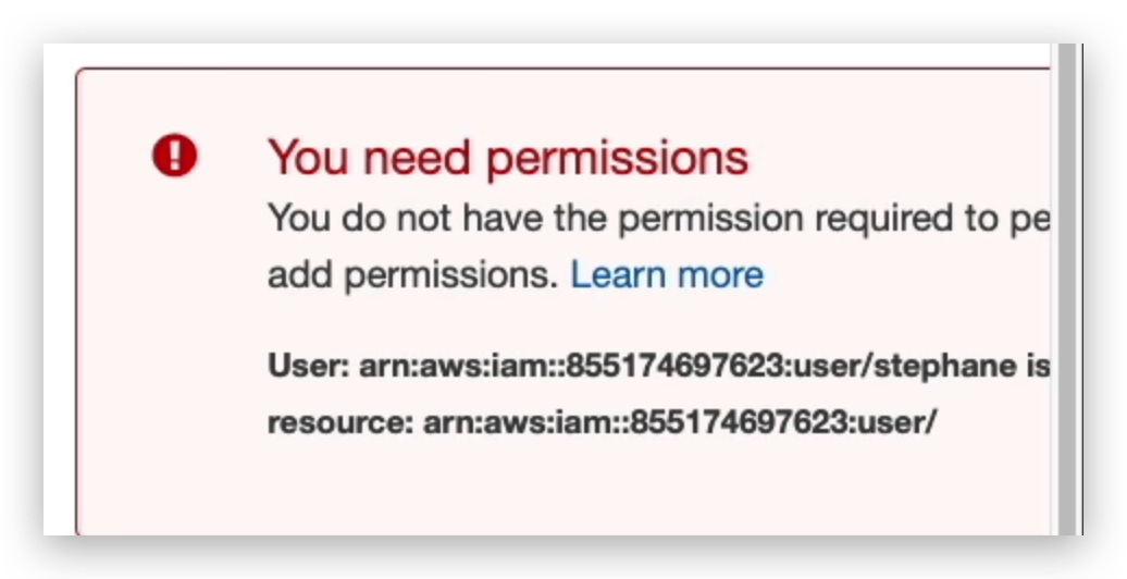 Error message shown when listing user without proper permission