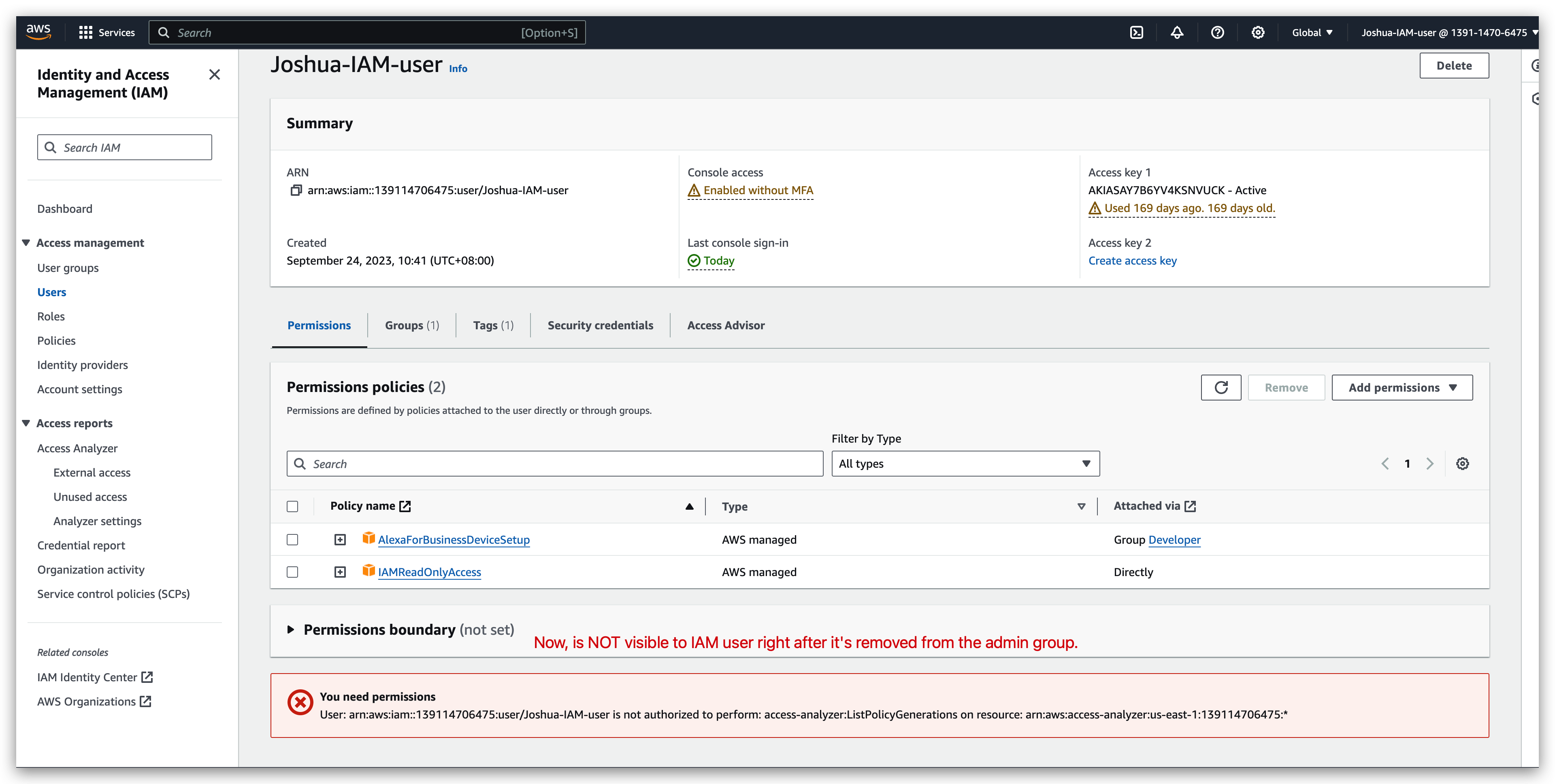 Generate Policy frame is now Not Visible to IAM user