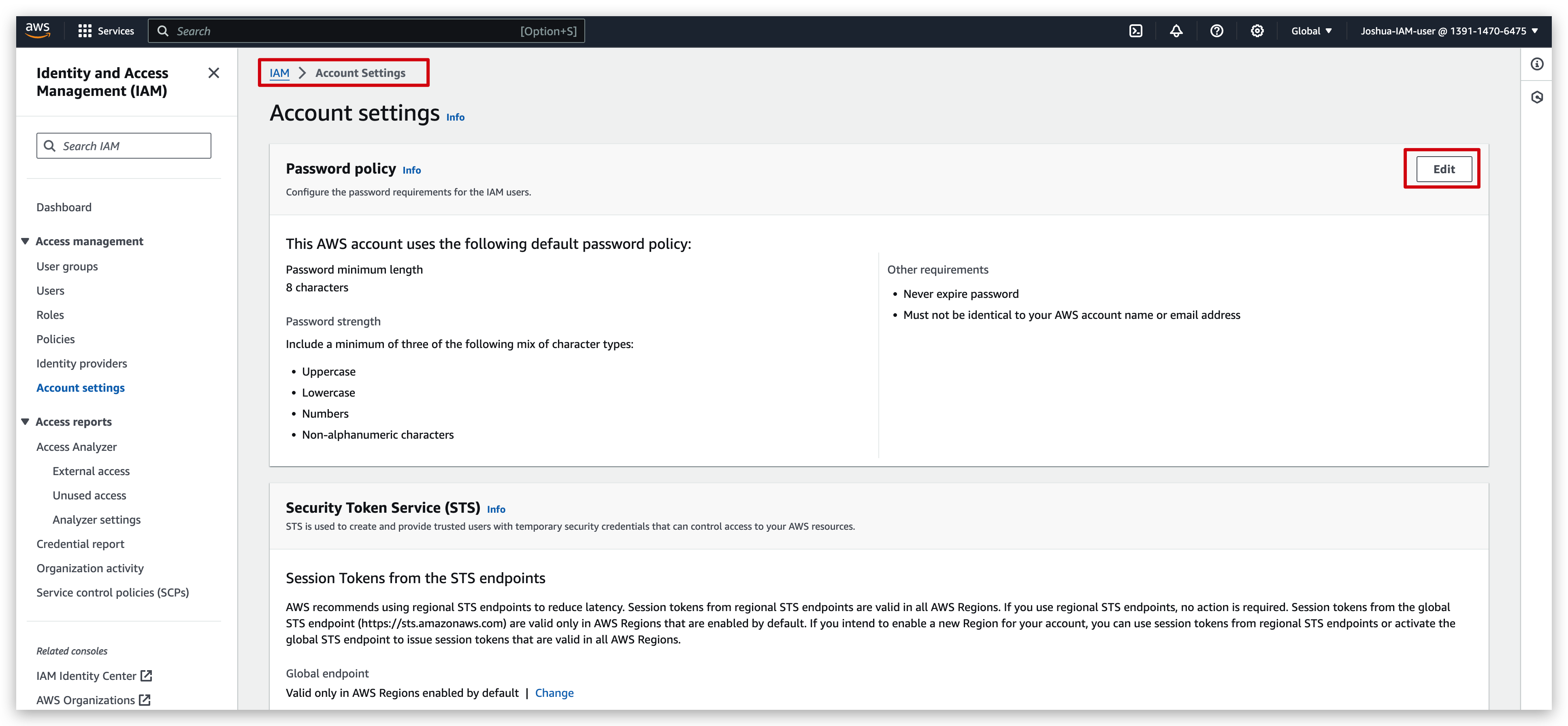 How to direct to password pocliy editting page