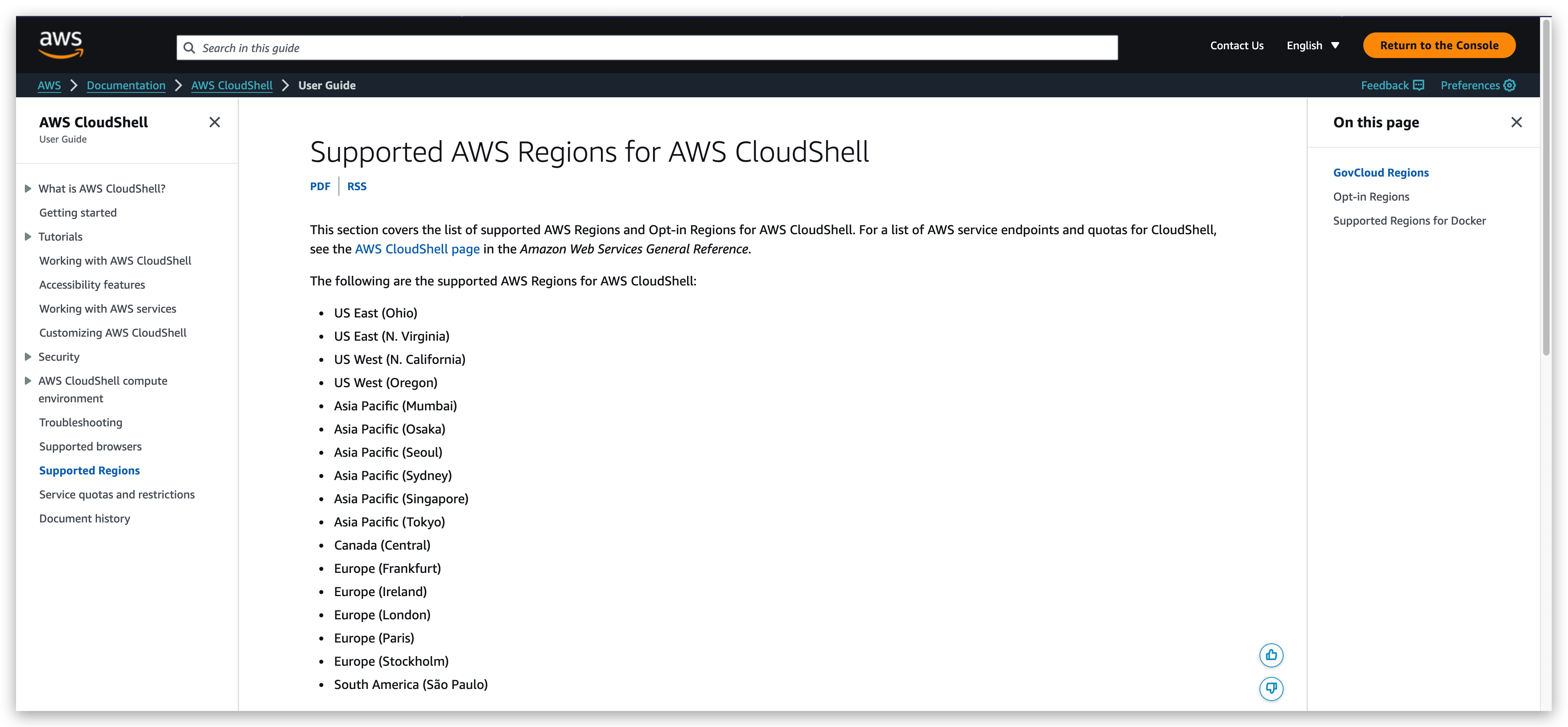 Supported AWS Regions for AWS CloudShell