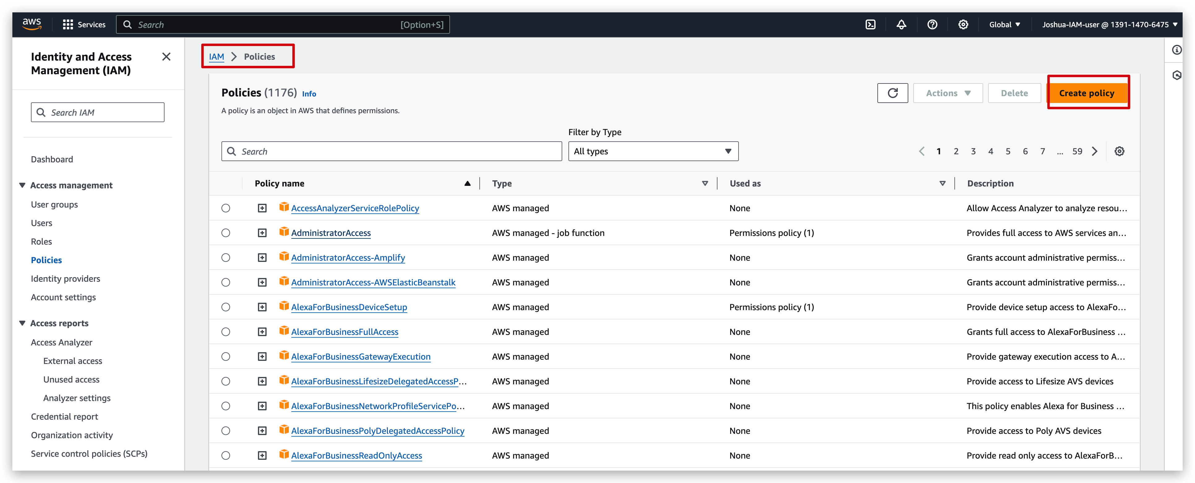 redirect to the page of policy creation