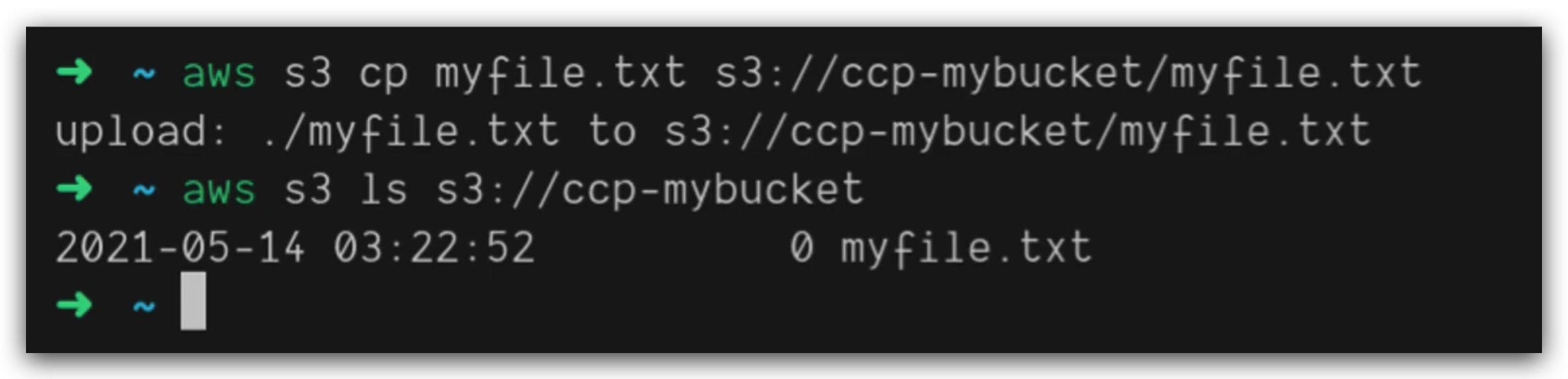 screenshot of AWS CLI