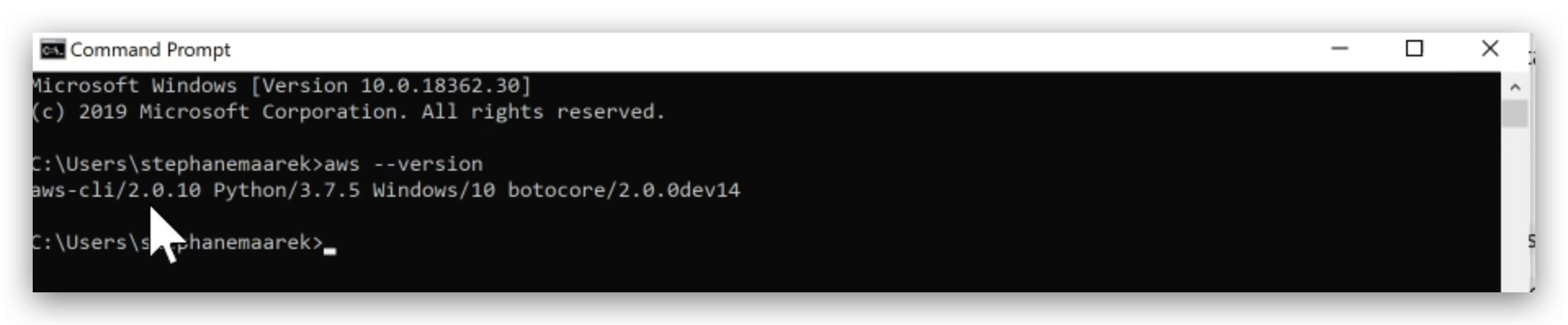 signal of AWS CLI installation success-Windows