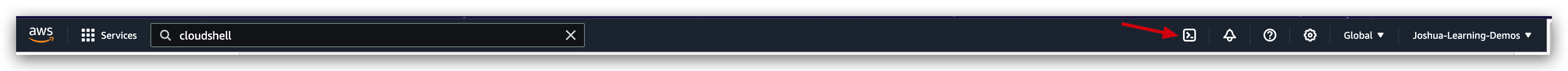 starting cloudshell via navigation bar