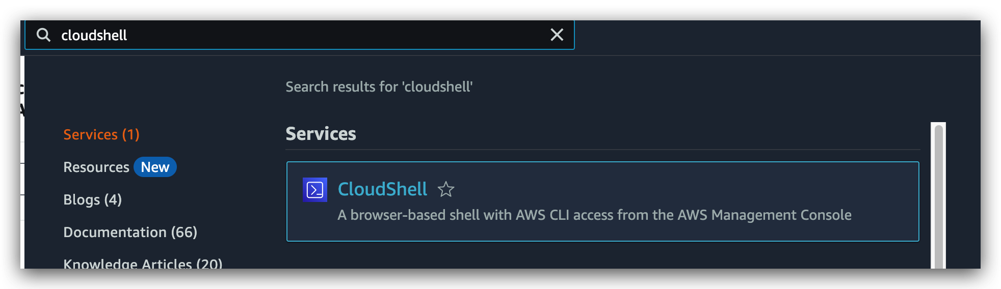 starting cloudshell via searchbox