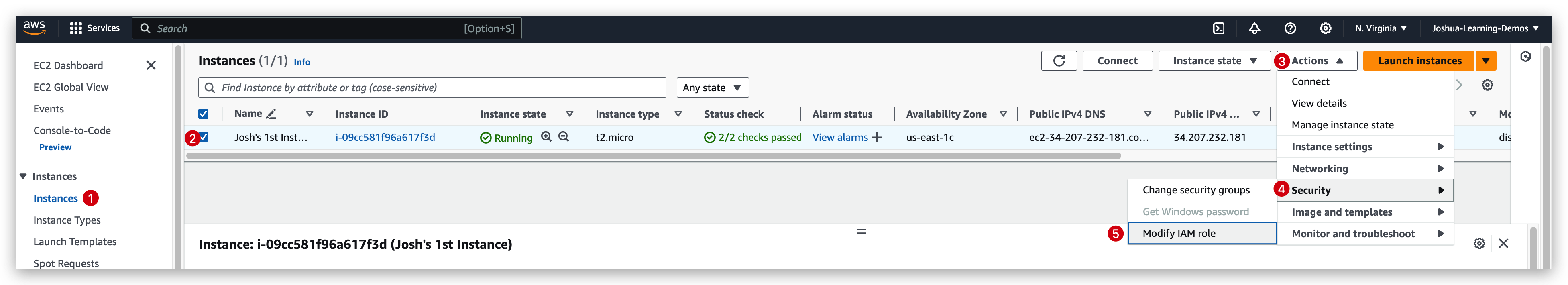 Adding IAM read-only role to instance step 1