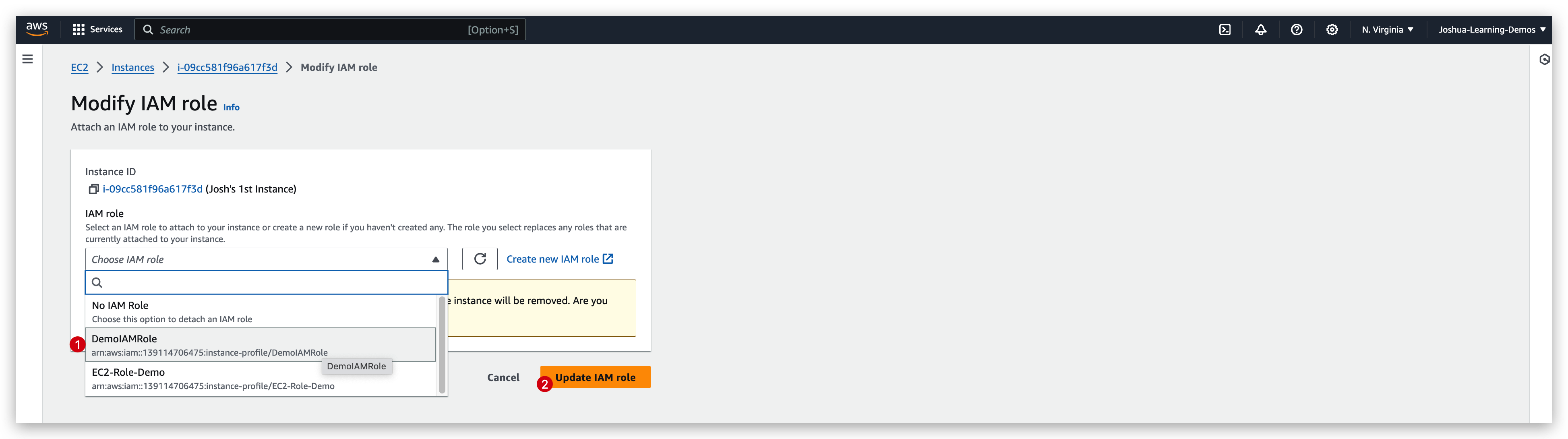 Adding IAM read-only role to instance step 2