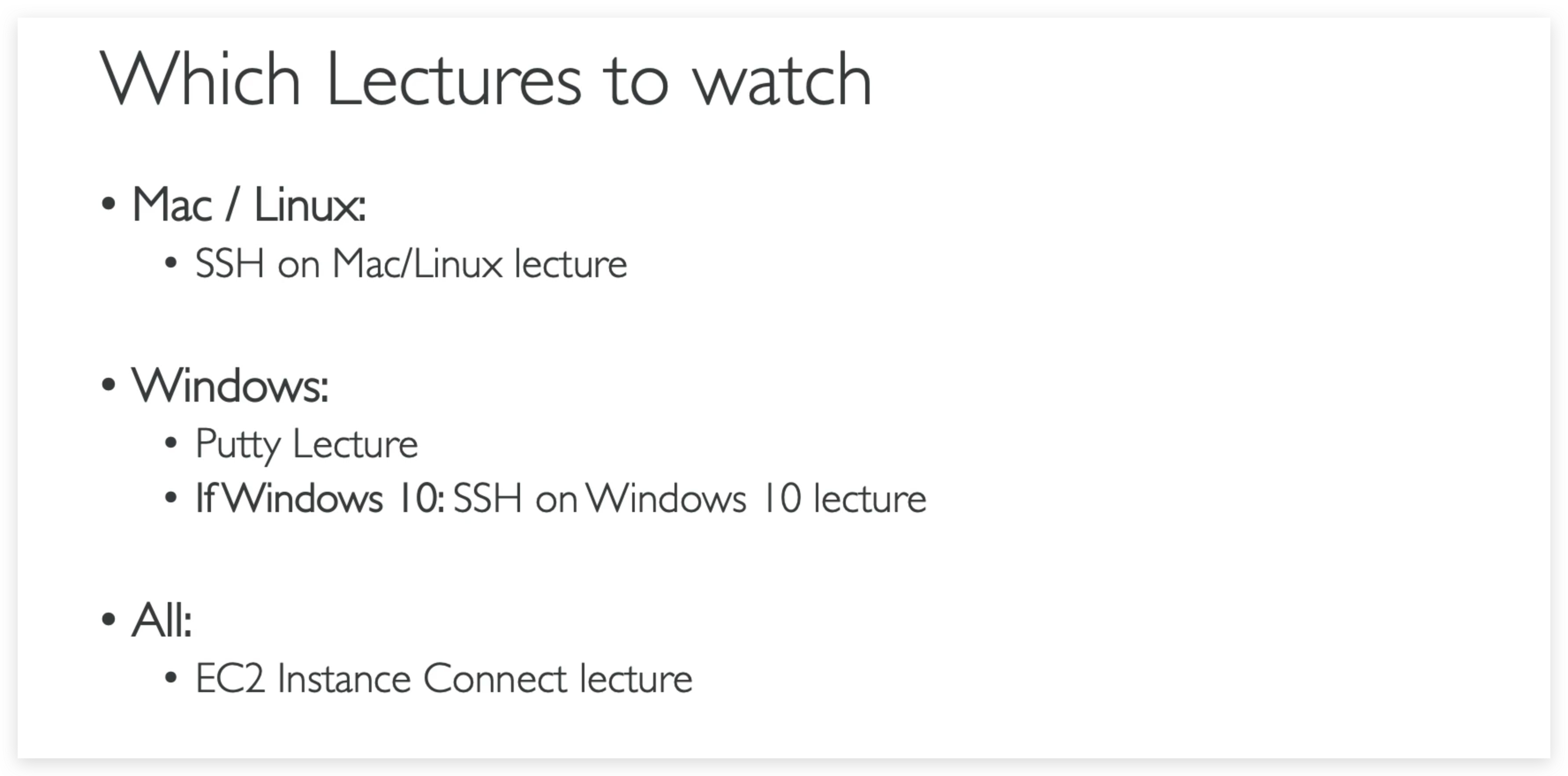 Choose the one OS-specific SSH lecture