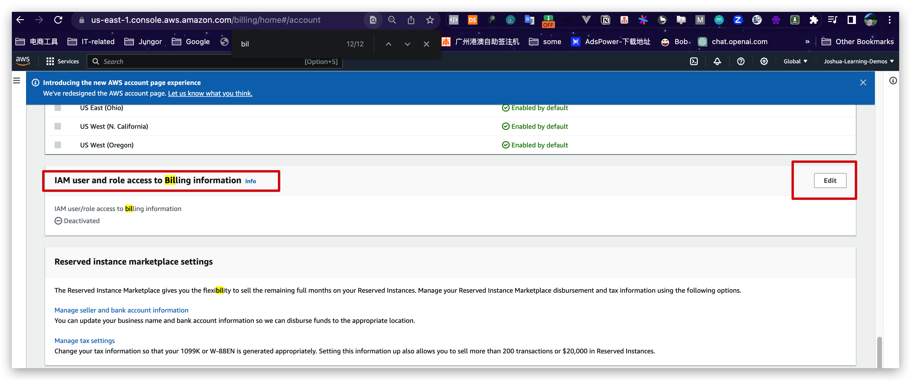 ENable IAM user and role to access billing information