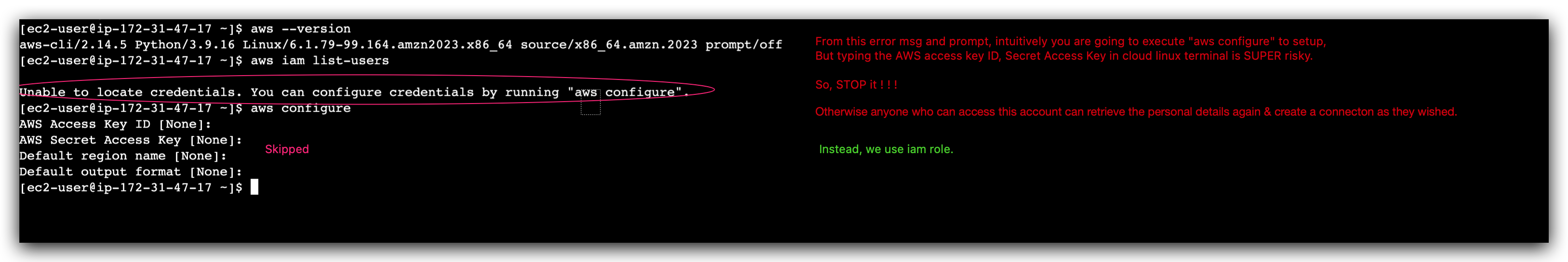 Execute swa iam commands with inappropriate permission