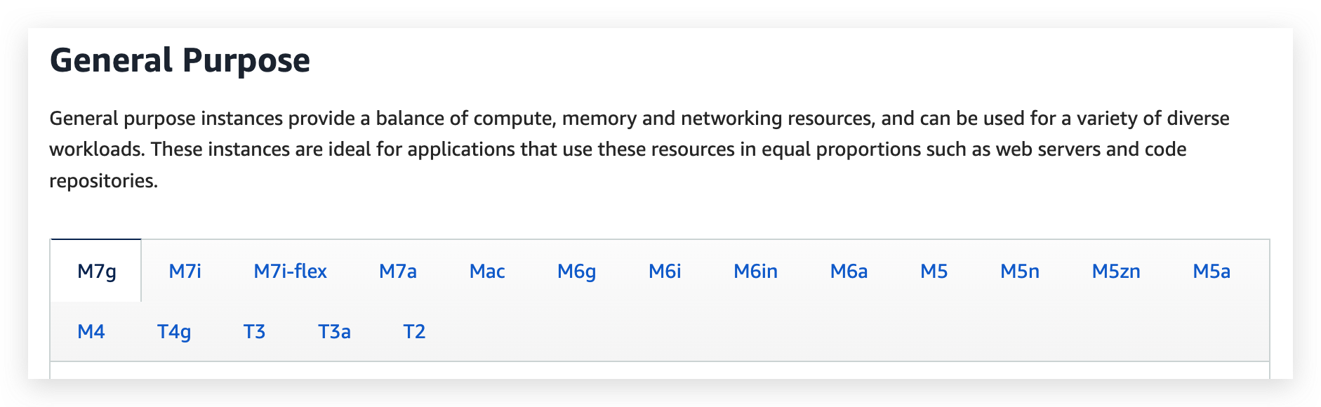 Instance Types from Official aws doc
