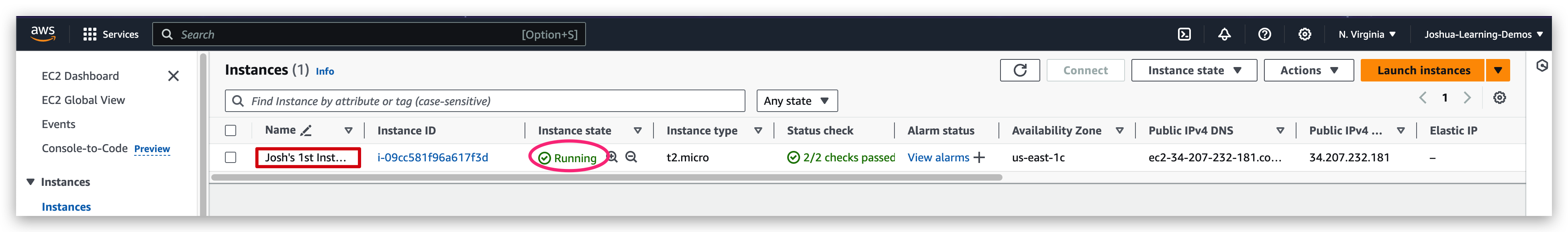 Instance can be now seen in the instance list