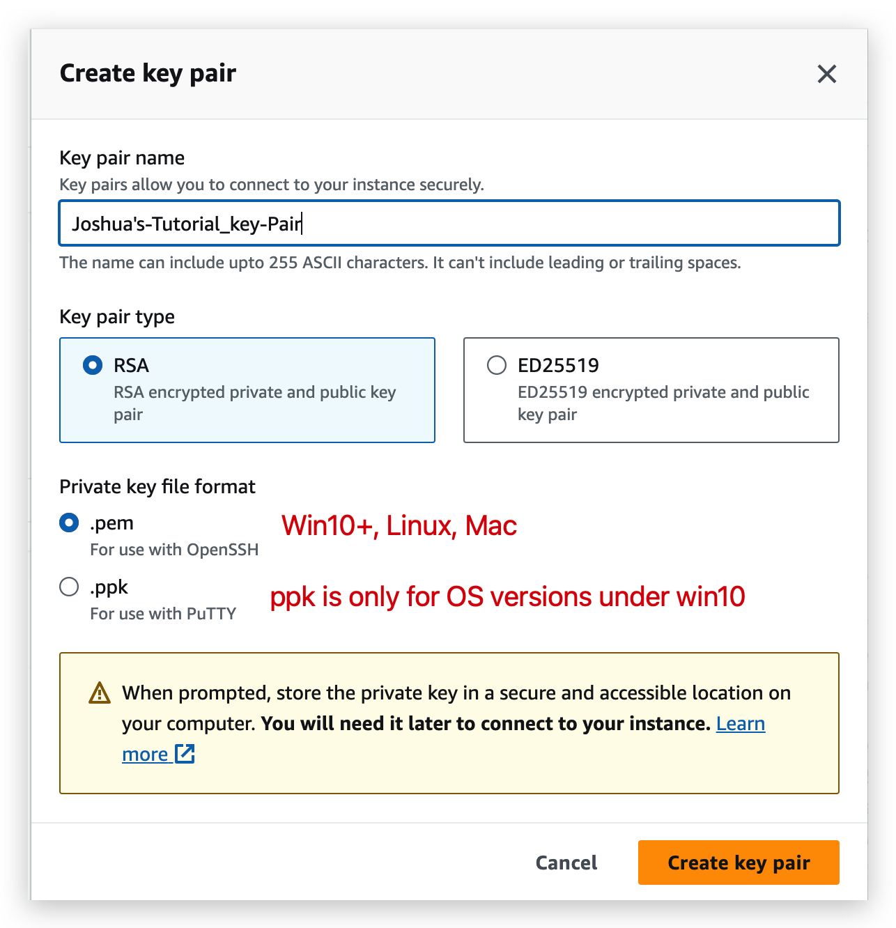 Joshua's-Tutorial_key-Pair|-creation