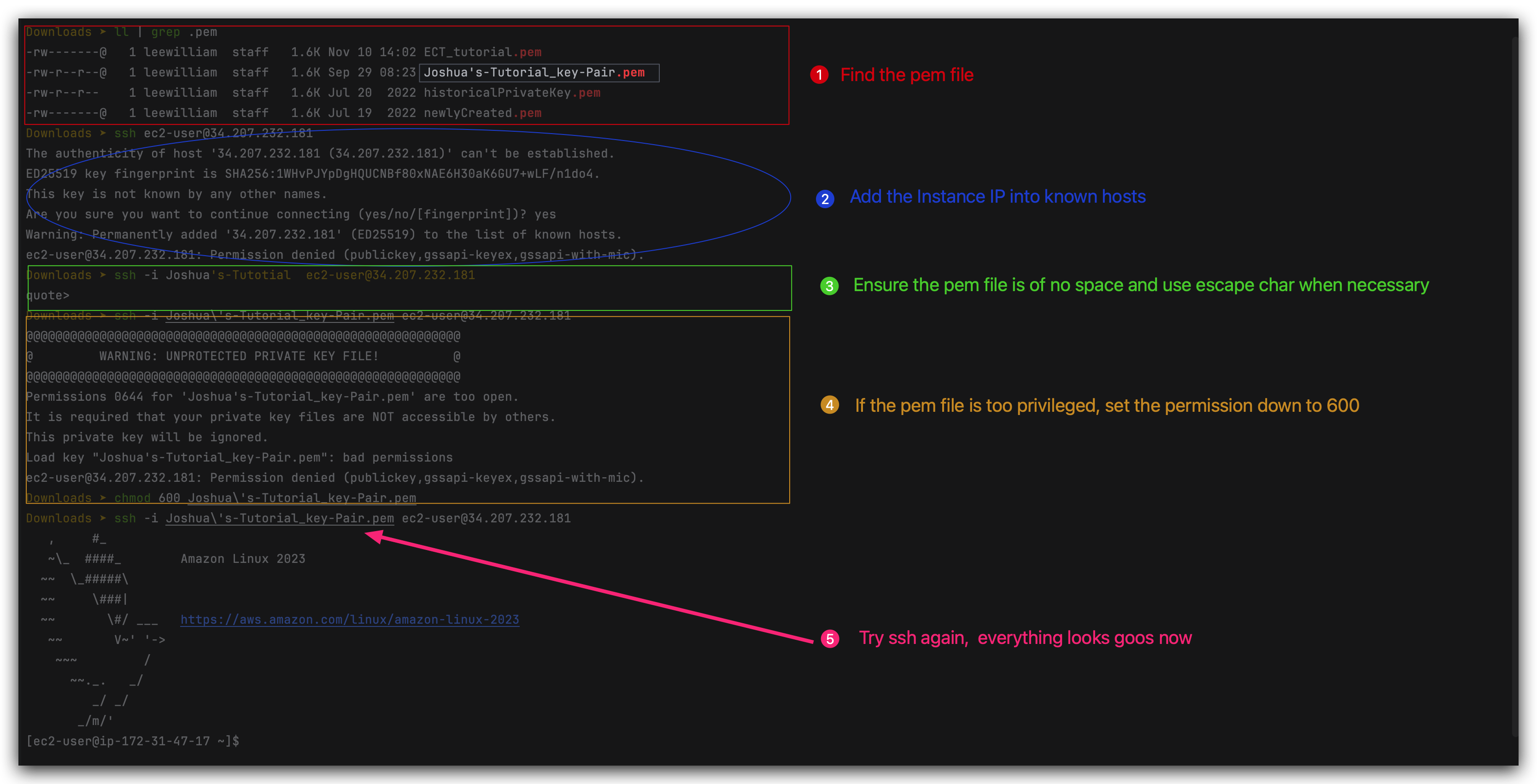 SSH into EC2 instance step-by-step