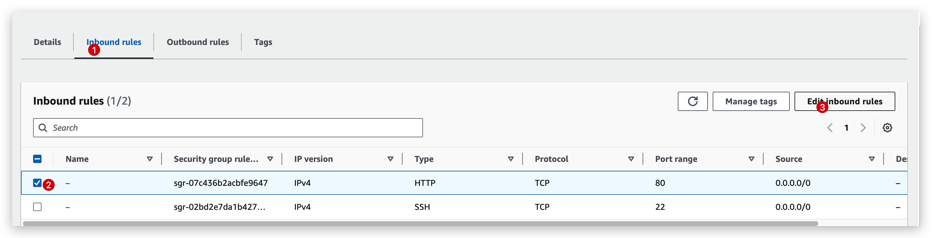 Security Group Check-inbound rules