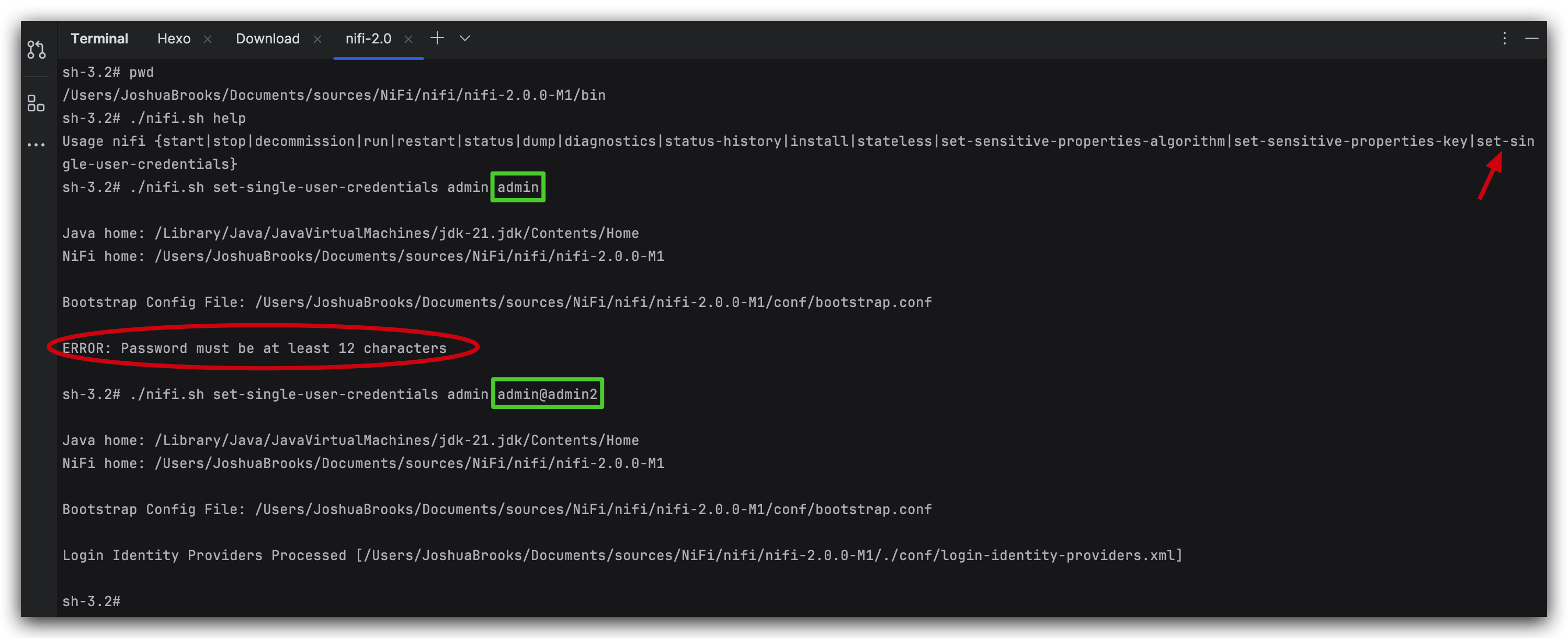 Start Nifi With Username And Password Set